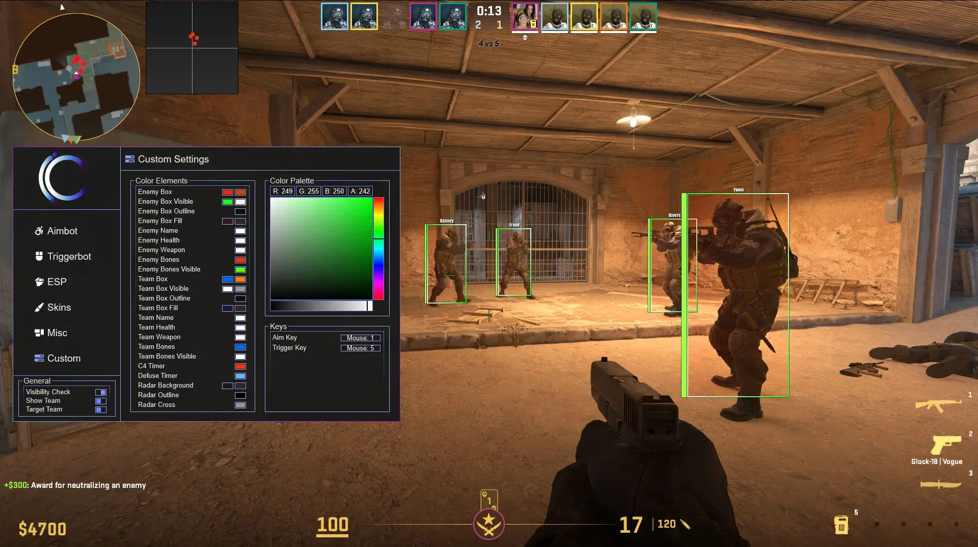 VaporCheats colour picker for ESP, radar and timer elements